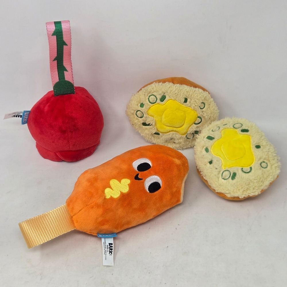 BarkBox Dog Toy Bundle Corn Dog Rose Hard Boiled Egg Squeaker Plush Set 4pc
